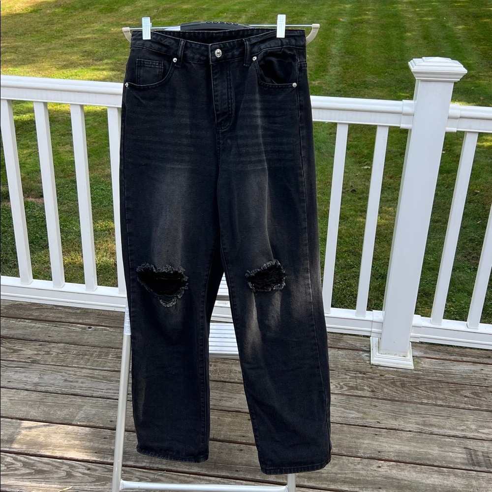 SHEIN Black High Rise Distressed Jeans